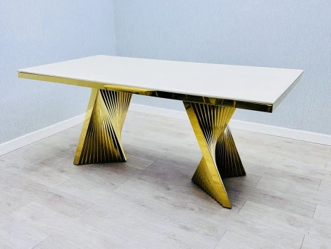 DT1245 - Ravello - 180cm Cream Marble Dining Table with Gold Silver Base