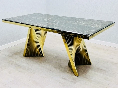 DT1246 - Ravello - 180cm Black Marble Dining Table with Gold Silver Base