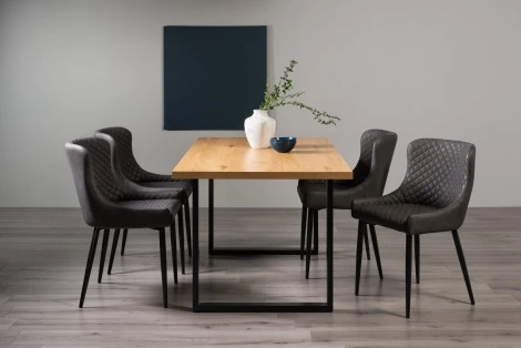H51004U-01-FGY-4 - Ramsay Oak Melamine 6 Seater Table - U Leg & 4 Cezanne Dark Grey Faux Leather Chairs - Black Legs