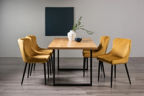H51004U-01-VMU-4 - Ramsay Oak Melamine 6 Seater Table & 4 Cezanne Mustard Velvet Chairs - Black Legs