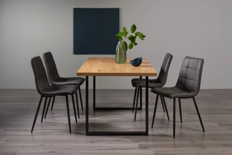 H51004U-10-FGY-4 - Ramsay Oak Melamine 6 Seater Table & 4 Mondrian Dark Grey Faux Leather Chairs