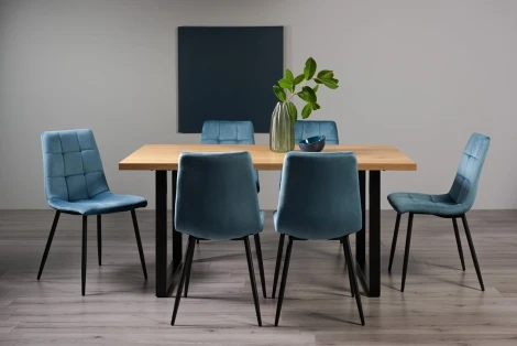 H51004U-10-VPB-6 - Ramsay - Oak Melamine 6 Seater Table U Leg & 6 Mondrian Petrol Blue Velvet Chairs