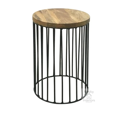 RAV-1225 - Ravi - Natural Solid Mango Wooden Top Small Side Table with Iron Base