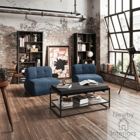 REEBLUCHA - Reese Midnight Blue Fabric Edgy Accent Chair with Button Detailing