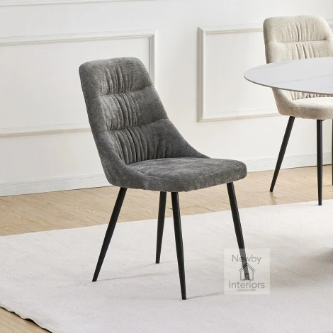 301-06-03-01-01 - Rhodes Chenille Effect Grey Dining Chair (Pair)