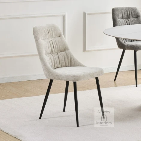 301-06-04-01-01 - Rhodes Chenille Effect Natural Dining Chair (Pair)