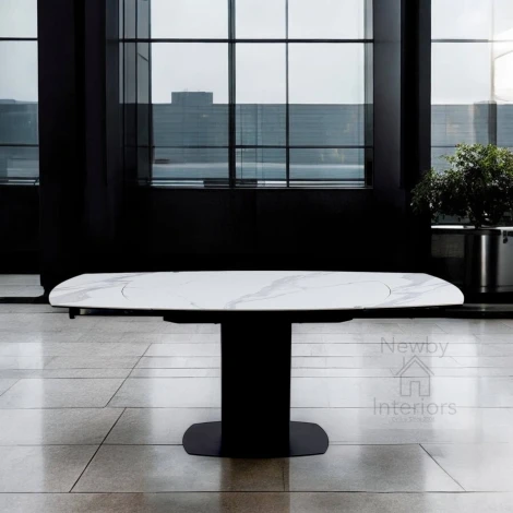 Ritz Matte White Ceramic Swivel Extending Dining Table (120-180cm)