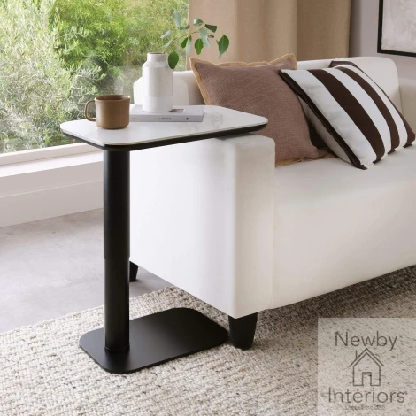 H8060-03 - Riley White Stone Top Gas Lifted Adjustable Sofa Table with Black Metal Base