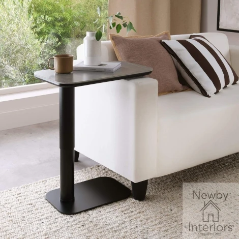 H8064-03 - Riley Grey Stone Top Gas Lifted Adjustable Sofa Table with Black Metal Base