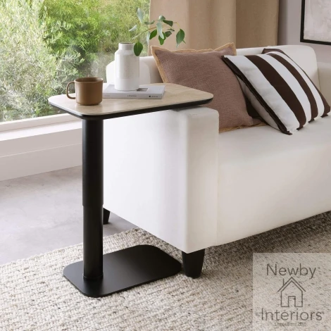 H8067-03 - Riley Beige Stone Top Gas Lifted Adjustable Sofa Table with Black Metal Base