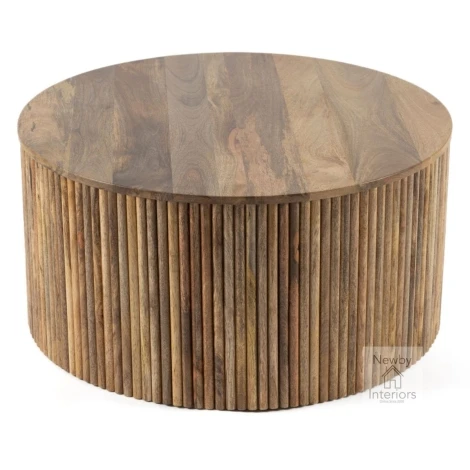 RIBBED-CT-WOODEN - Ribbed - Natural Mango Wooden Top Round Coffee Table
