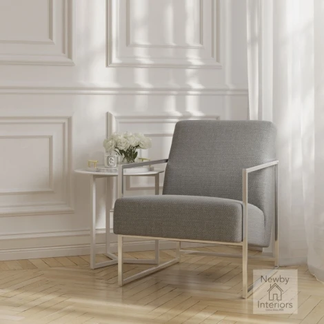 RITDGRCHA - Ritz Dove Grey Tweed Fabric Armchair with Silver Metal Frame