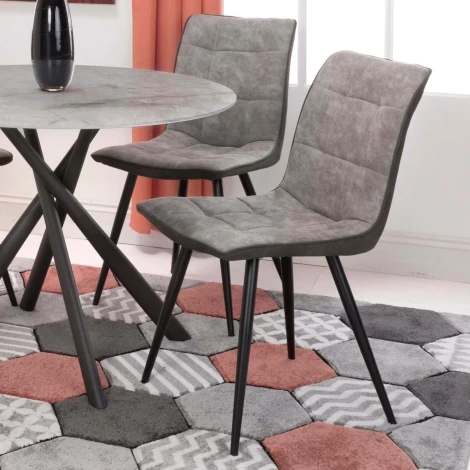 123-46-46-31-01 - Rodeo Light Grey Two Tone Suede Effect Dining Chairs (Pair)