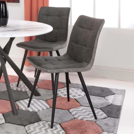 123-46-61-31-01 - Rodeo Dark Grey Two Tone Suede Effect Dining Chairs (Pair)