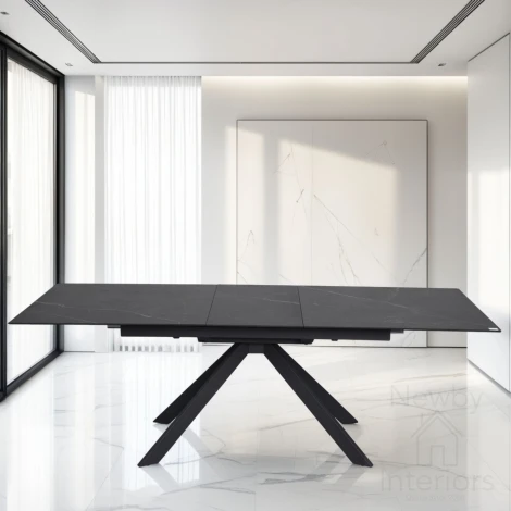 DTX-462BL - Rossa Matte Black & White Vein Ceramic Centre Extending Dining Table (180-225cm)