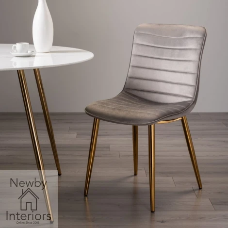 H1016-09-VGY - Rothko Grey Velvet Fabric Chair with Gold Legs (Pair)