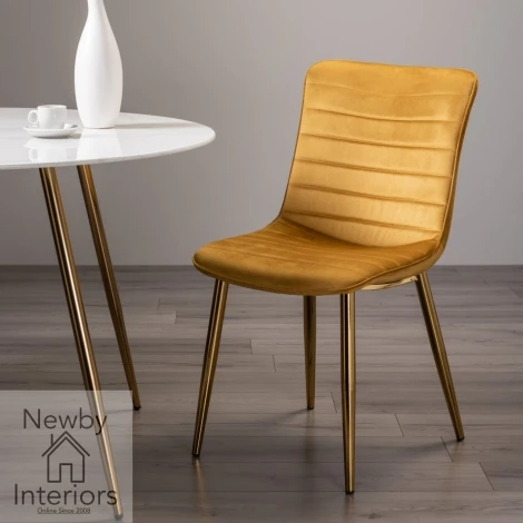 H1016-09-VMU - Rothko Mustard Velvet Fabric Chair with Gold Legs (Pair)