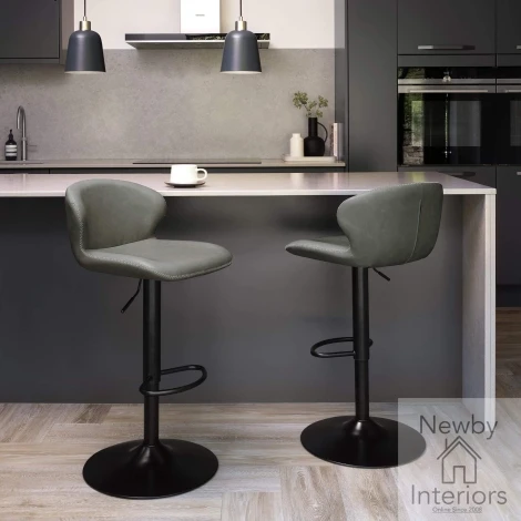 H2040-09-OLV-S - Rosso Olive Vintage Faux Leather Gas Lift Swivel Barstool with Black Base (Single)