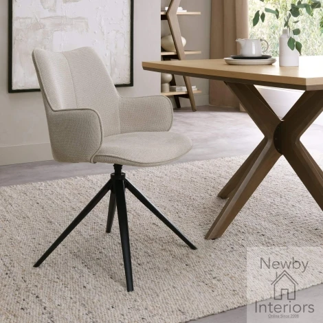 H2070-09-BEI-S - Rowan Beige Fabric Self Returning Swivel Dining Chair with Black Legs