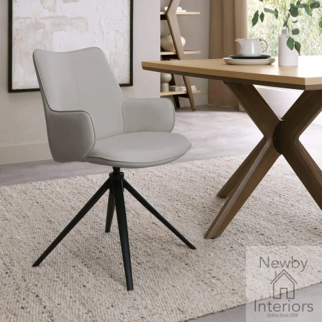 H2070-09-FGR-S - Rowan Grey Faux Leather Self Returning Swivel Dining Chair with Black Legs