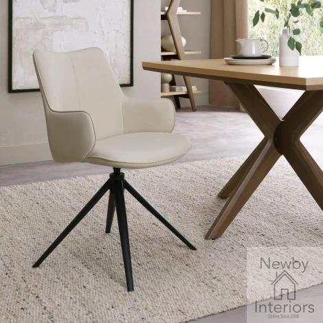H2070-09-FIV-S - Rowan Ivory Faux Leather Self Returning Swivel Dining Chair with Black Legs