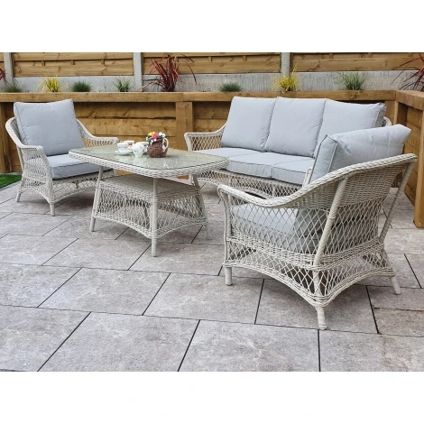 Rose Outdoor White Wicker 5 Seat Sofa Set