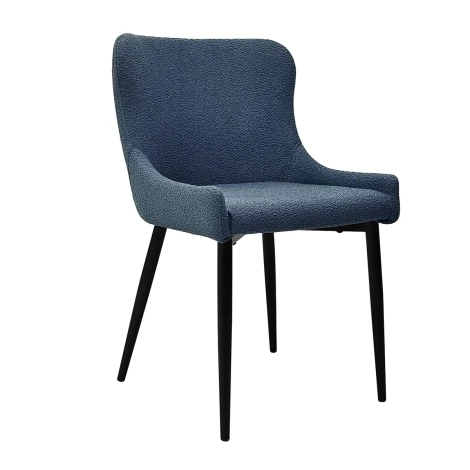 H1005-09-BLU - Rubens - 2x Blue Upholstered Boucle Fabric Dining Chair with Black Metal Legs
