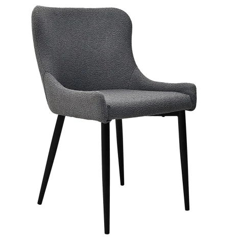 H1005-09-GRY - Rubens - 2x Grey Upholstered Boucle Fabric Dining Chair with Black Metal Legs