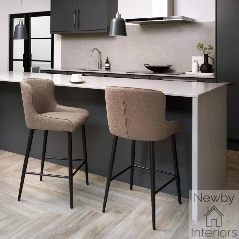 Rubens - Mocha Beige Boucle Fabric Bar Stool with Black Legs (Pair)