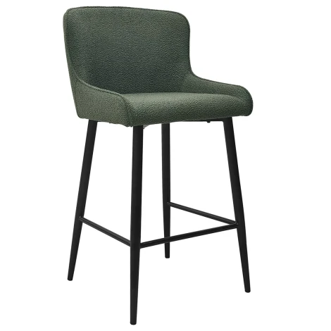 H1005-09BS-GRN - Rubens - 2x Green Upholstered Boucle Fabric Bar Stool Bar Stool with Black Metal Legs