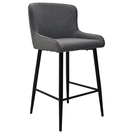 H1005-09BS-GRY - Rubens - 2x Grey Boucle Fabric Upholstered Bar Stool with Black Metal Legs
