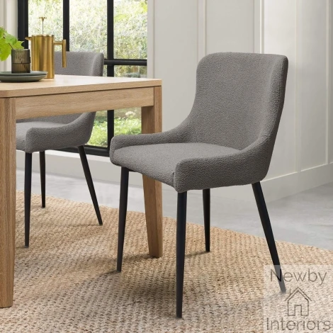 H1005-09-GRY - Rubens - Grey Boucle Fabric Chair with Black Legs (Pair)