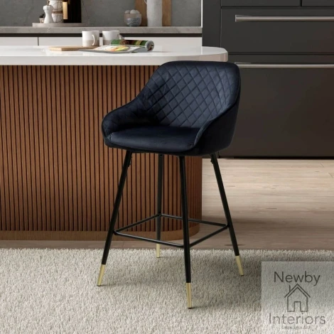 202-09-01-21-01 - Savanna Black Brushed Velvet Bar Stool (Pair)