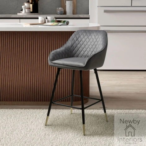 202-09-03-21-01 - Savanna Grey Brushed Velvet Bar Stool (Pair)