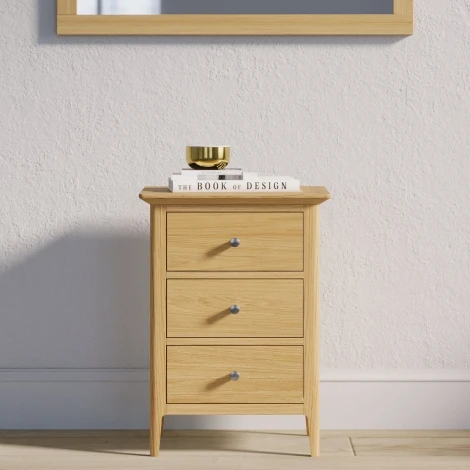 Saxon Oak - 3 Drawer Bedside Table - Clean Lacquer Finish
