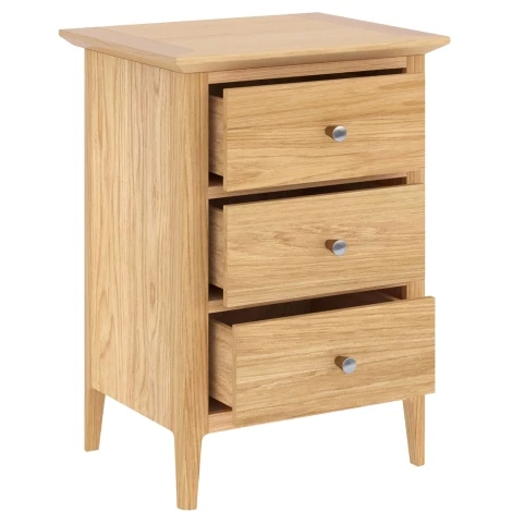 Saxon Oak - 3 Drawer Small Bedside Table - Clean Lacquer Finish