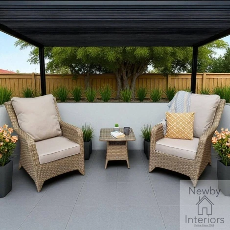 SARA0045 - Signature Weave Sarah Outdoor Brown Wicker 2 Arm Chairs & 1 Side Table