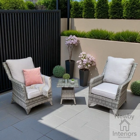 SARA0175 - Signature Weave Sarah Outdoor Grey Wicker 2 Arm Chairs and 1 Side Table
