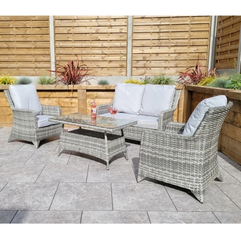 SARA0375 - Signature Weave Sarah Outdoor Grey Wicker 4 Seat Set with Coffee Table