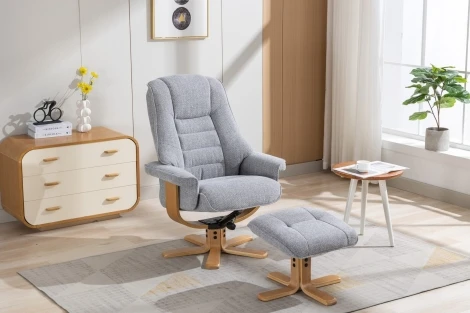 GFA -  Sardinia - Chacha Dove Grey - Fabric - 360 Swivel Recliner and Stool