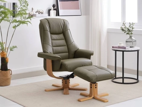 GFA -  Sardinia - Olive Green - Leather - 360 Swivel Recliner and Stool