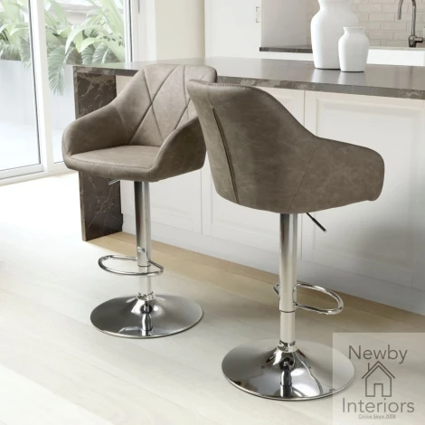 204-14-02-01-01 - Serena Mink Leather Effect Bar Stool (Pair)