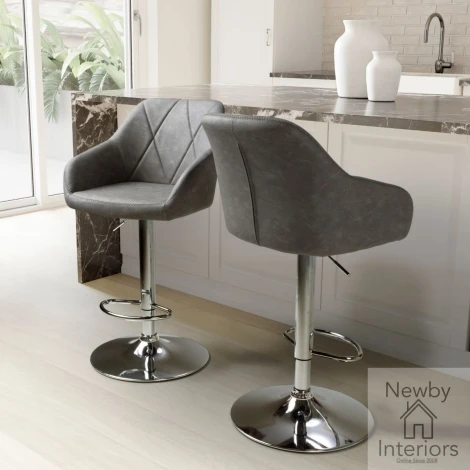 204-14-32-01-01 - Serena Charcoal Leather Effect Bar Stool (Pair)