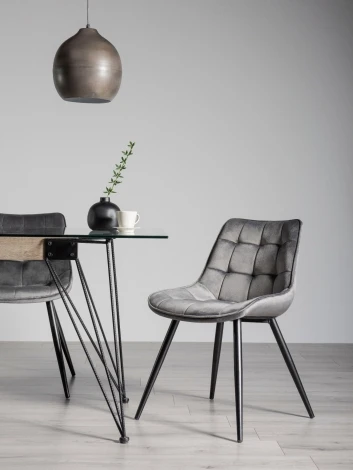 H1035-09-VGY - Seurat Grey Velvet Fabric Chair with Black Legs (Pair)