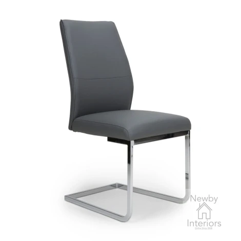 SEA-111-GR - Seattle Grey Leather Cantilever Dining Chair with Chrome Legs (Pair)