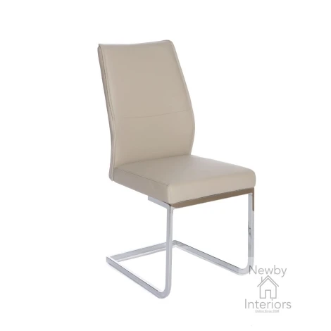 SEA-111-TA - Seattle Taupe Leather Cantilever Dining Chair with Chrome Legs (Pair)