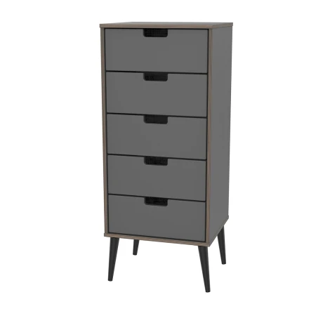 SH003-GB-B - Shanghai - Graphite Tall 5 Drawer Chest - Black Wood Legs