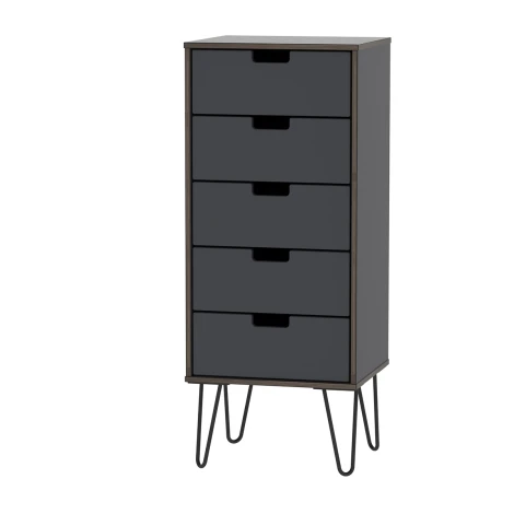 SH003-GB-C - Shanghai - Graphite Tall 5 Drawer Chest - Black hairpin legs