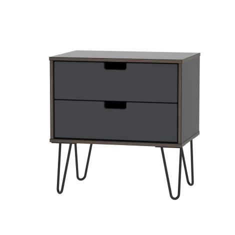 SH009-GB-C - Shanghai - Graphite 2 Drawer Midi Chest - Black hairpin legs