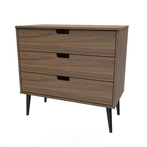 SH010-CW-B - Shanghai - Carini Walnut 3 Drawer Chest - Black Wood Legs